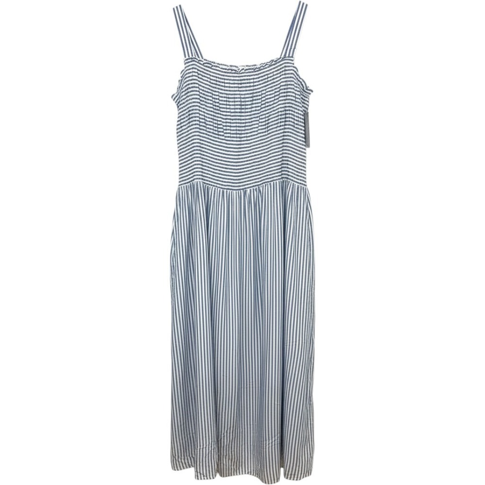 Lane Bryant Blue White Striped Smocked Maxi Sun Dress  26/28 Pockets Coastal New